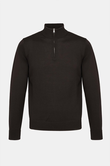  Erkek Gri Extrafine Yün Yarım Fermuarlı Kazak