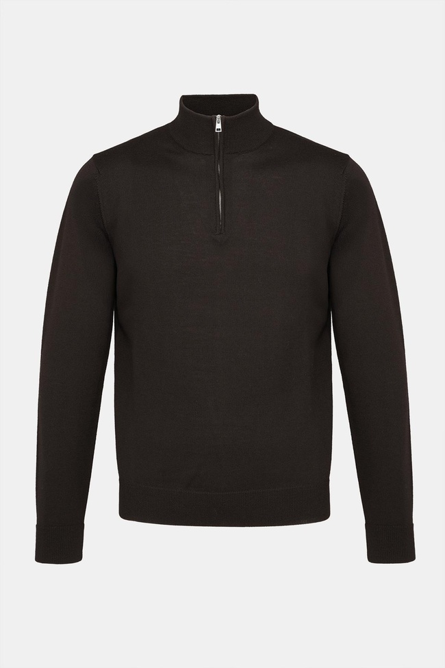  Erkek Gri Extrafine Yün Yarım Fermuarlı Kazak