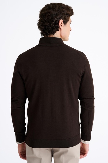  Erkek Gri Extrafine Yün Yarım Fermuarlı Kazak