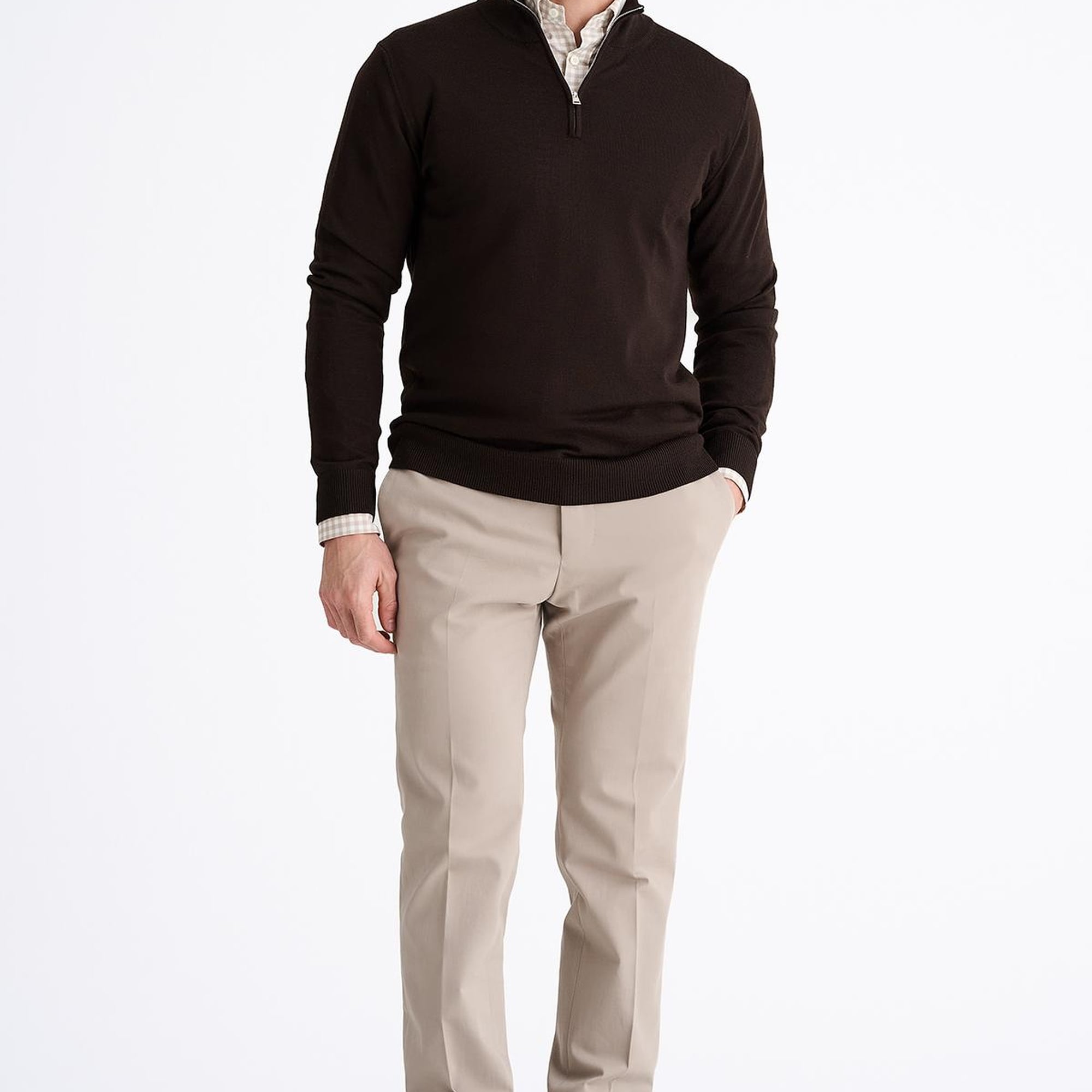 Erkek Gri Extrafine Yün Yarım Fermuarlı Kazak