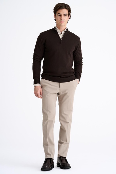  Erkek Gri Extrafine Yün Yarım Fermuarlı Kazak