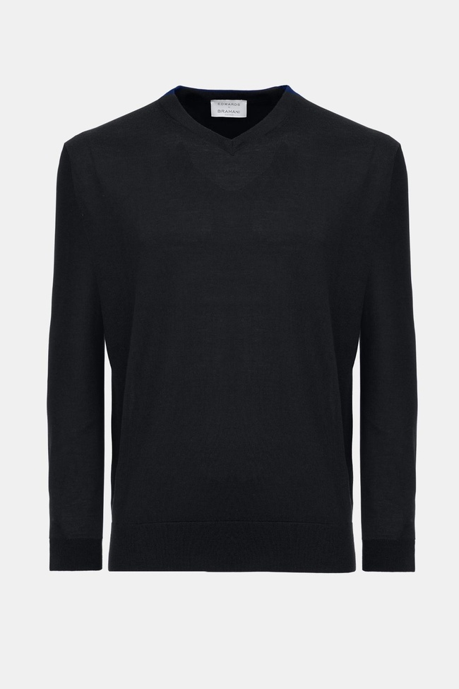  Erkek Siyah V Yaka Yün Kazak