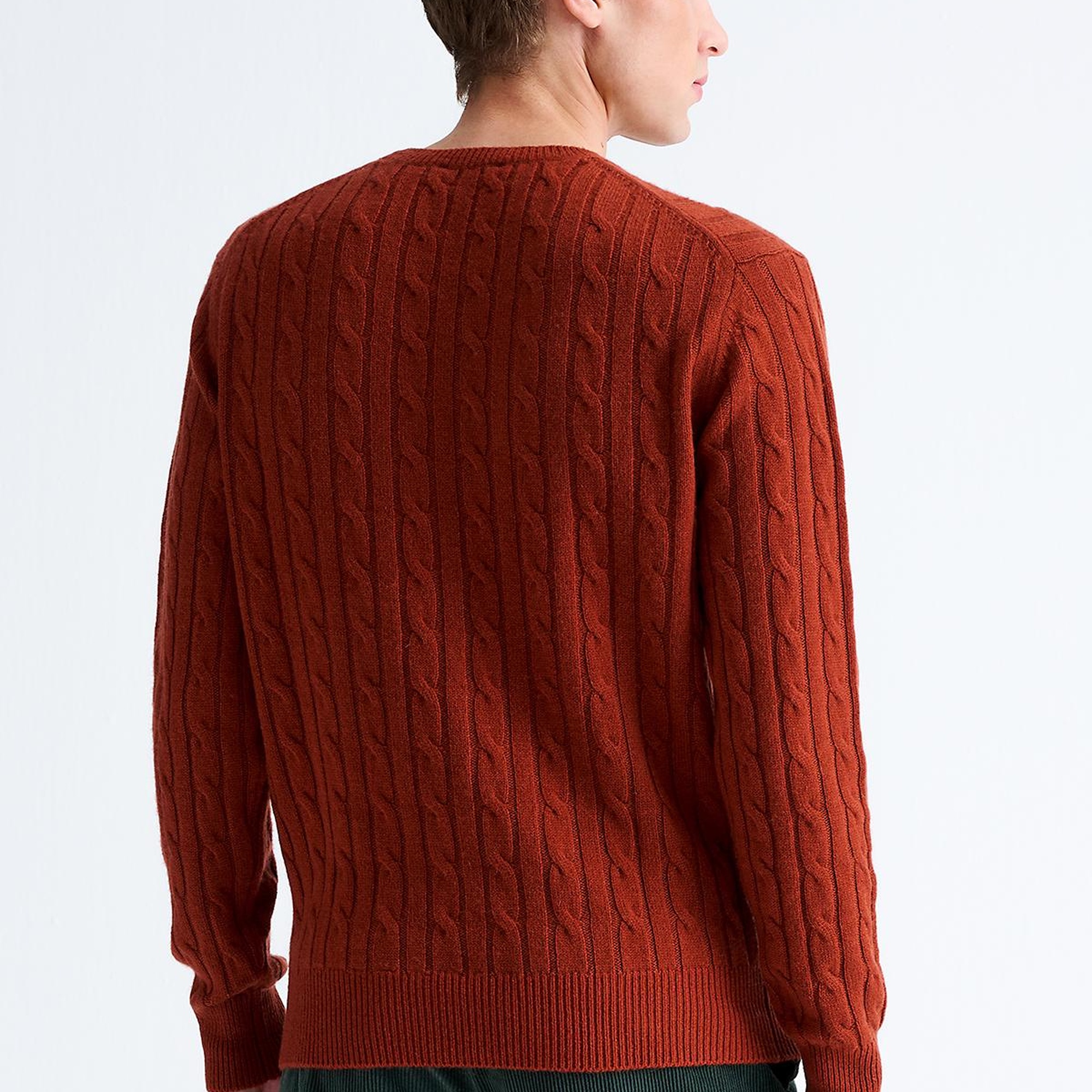 Erkek Kırmızı Bisiklet Yaka Saç Örgülü Kaşmir Kazak