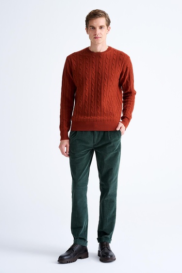  Erkek Kırmızı Bisiklet Yaka Saç Örgülü Kaşmir Kazak