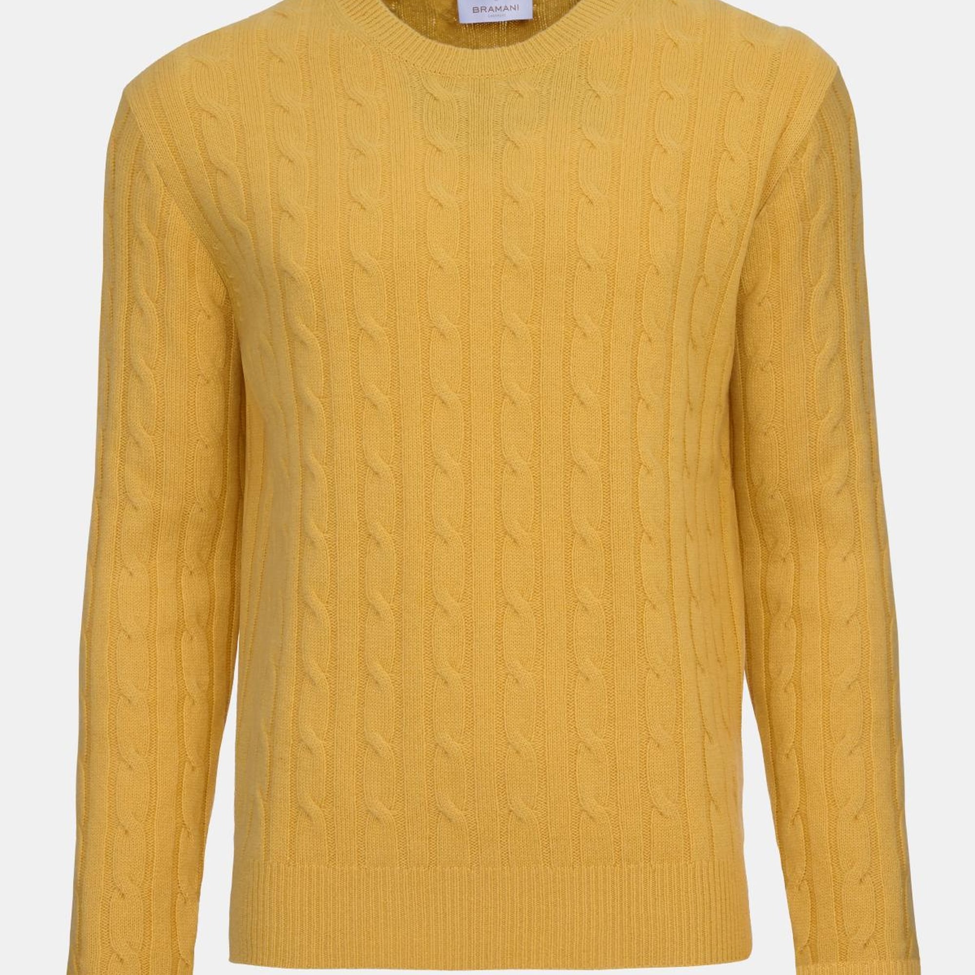 Erkek Sarı Bisiklet Yaka Saç Örgülü Kaşmir Kazak
