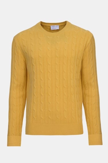  Erkek Sarı Bisiklet Yaka Saç Örgülü Kaşmir Kazak