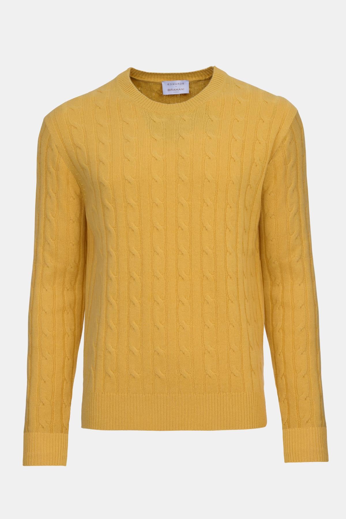  Erkek Sarı Bisiklet Yaka Saç Örgülü Kaşmir Kazak