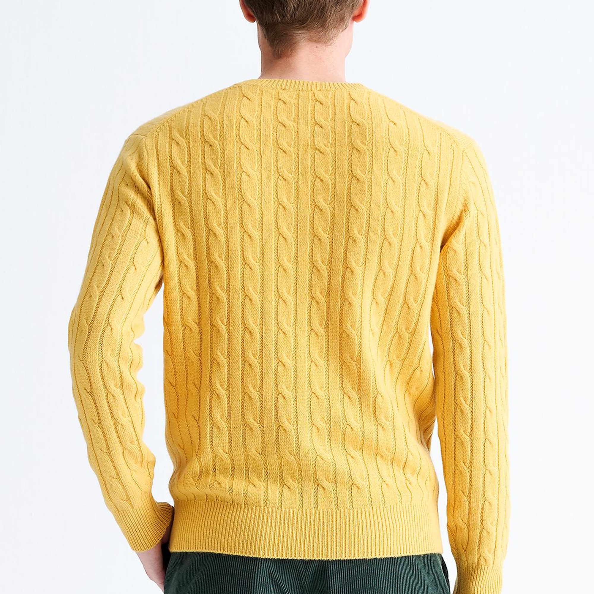 Erkek Sarı Bisiklet Yaka Saç Örgülü Kaşmir Kazak