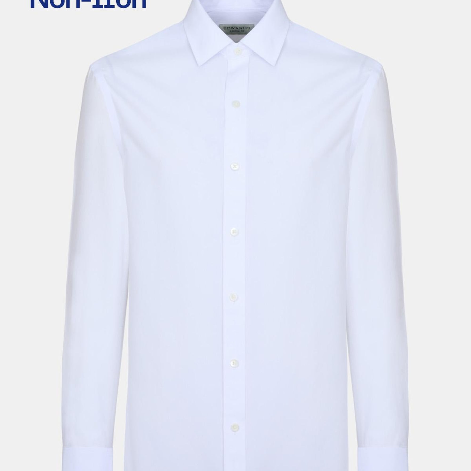 Erkek Beyaz Cooper Fit Non-Iron Kravat Yaka Klasik Gömlek