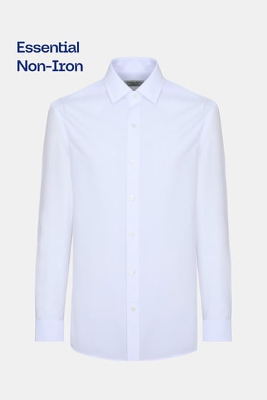  Erkek Beyaz Cooper Fit Non-Iron Kravat Yaka Klasik Gömlek