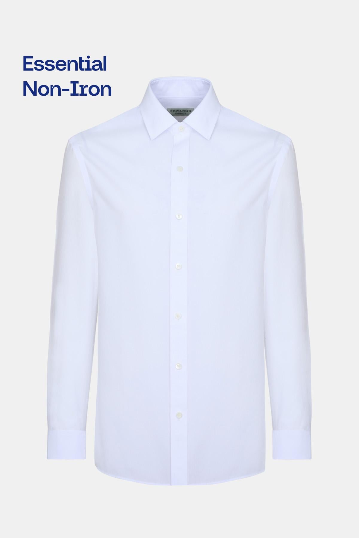  Erkek Beyaz Cooper Fit Non-Iron Kravat Yaka Klasik Gömlek