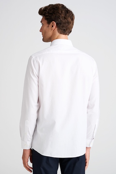  Erkek Beyaz Cooper Fit Non-Iron Kravat Yaka Klasik Gömlek