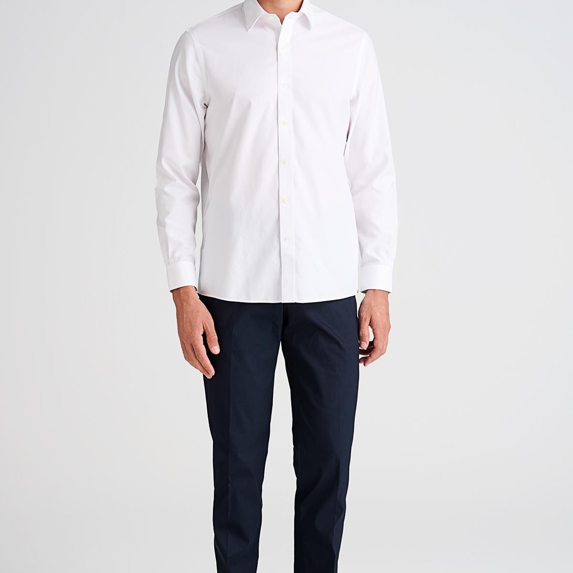 Erkek Beyaz Cooper Fit Non-Iron Kravat Yaka Klasik Gömlek