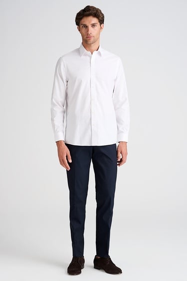  Erkek Beyaz Cooper Fit Non-Iron Kravat Yaka Klasik Gömlek