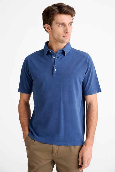  Erkek Koyu Mavi Pike Polo Yaka T-Shirt