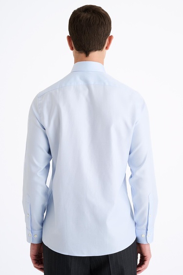  Erkek Mavi Cooper Fit Kravat Yaka Balıksırtı Klasik Gömlek