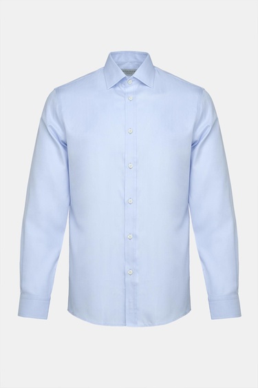  Erkek Mavi Cooper Fit Kravat Yaka Balıksırtı Klasik Gömlek