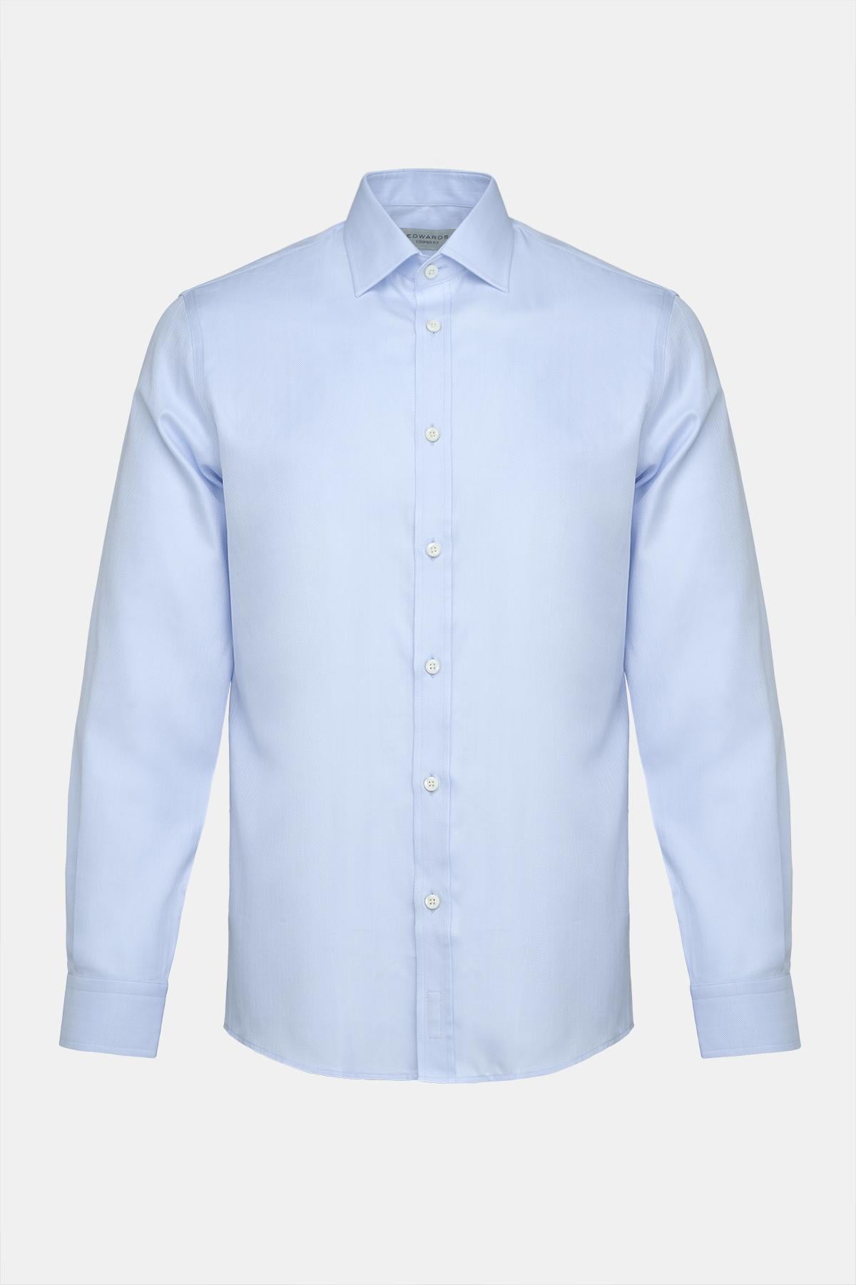  Erkek Mavi Cooper Fit Kravat Yaka Balıksırtı Klasik Gömlek