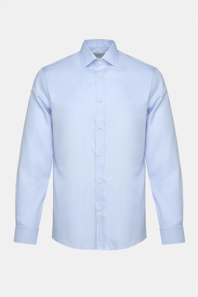  Erkek Mavi Cooper Fit Kravat Yaka Balıksırtı Klasik Gömlek