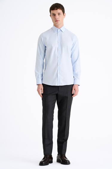  Erkek Mavi Cooper Fit Kravat Yaka Balıksırtı Klasik Gömlek