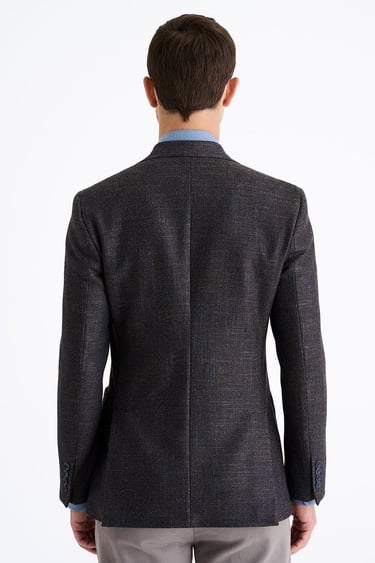  Erkek Kahverengi Yün İpek Kaşmir Karışımlı Delfino Spor Ceket