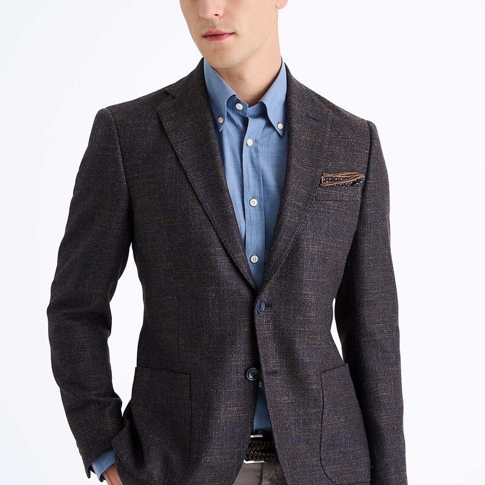 Erkek Kahverengi Yün İpek Kaşmir Karışımlı Delfino Spor Ceket