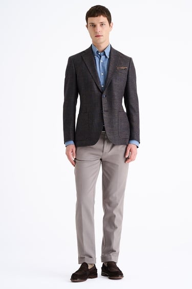  Erkek Kahverengi Yün İpek Kaşmir Karışımlı Delfino Spor Ceket