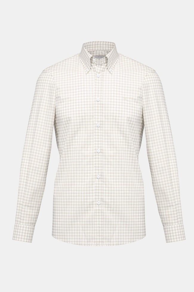  Erkek Kahverengi Cooper Fit Düğmeli Yaka Ekoseli Spor Gömlek