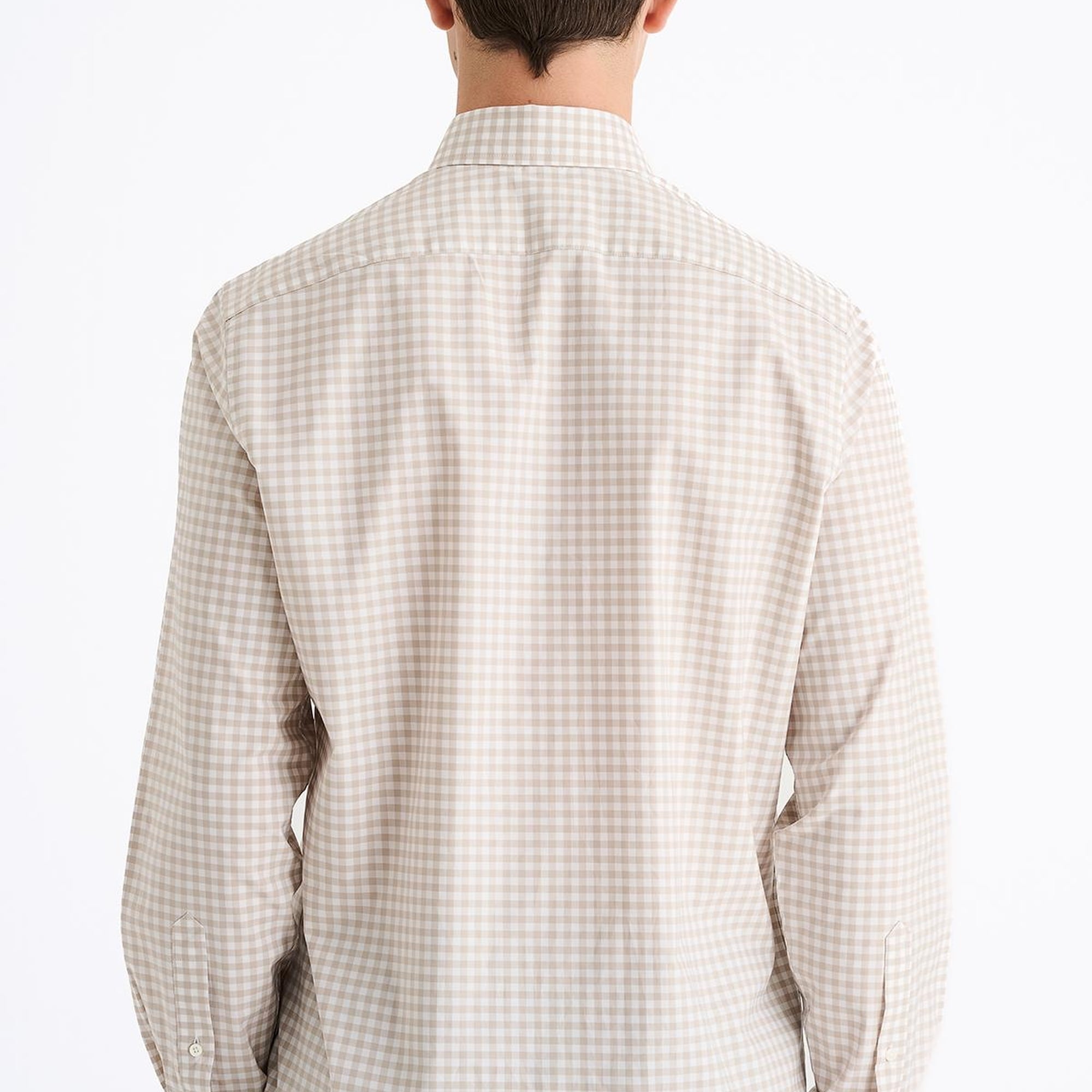 Erkek Kahverengi Cooper Fit Düğmeli Yaka Ekoseli Spor Gömlek