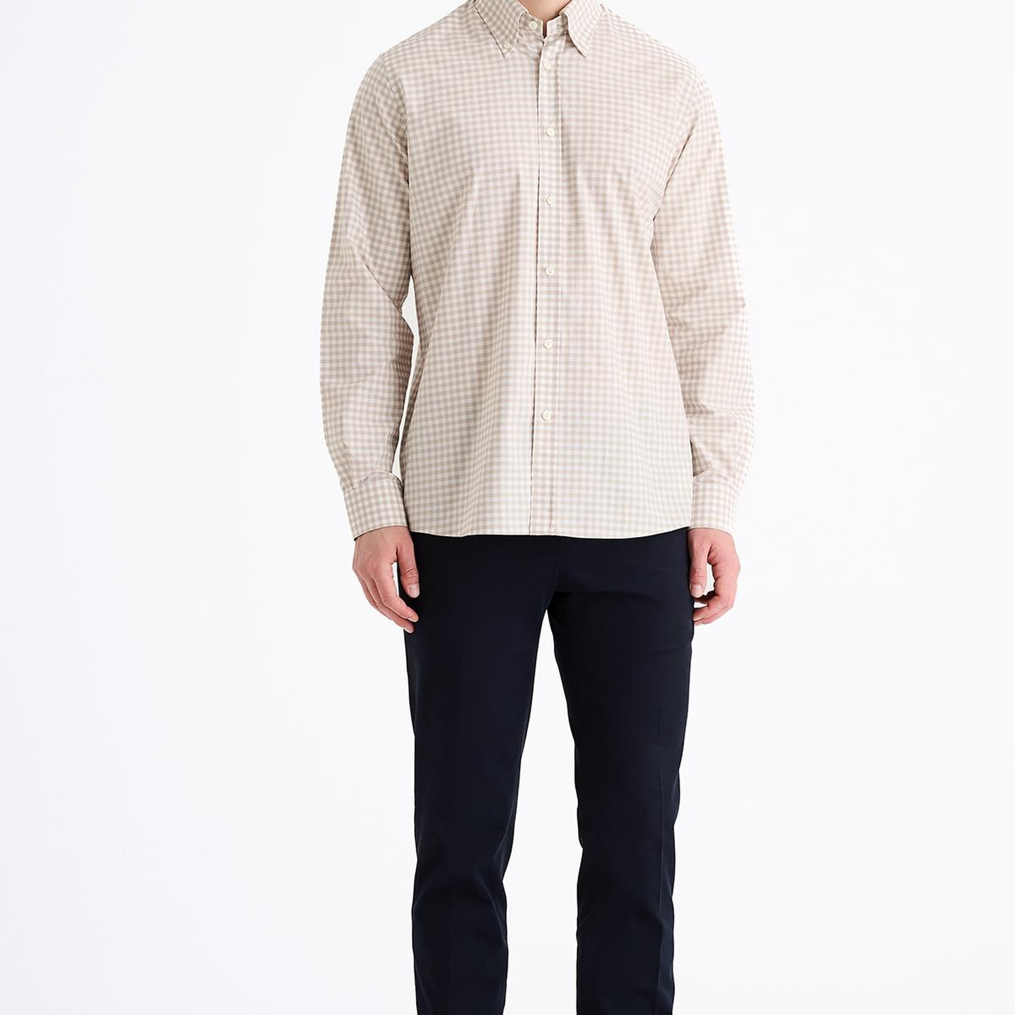 Erkek Kahverengi Cooper Fit Düğmeli Yaka Ekoseli Spor Gömlek