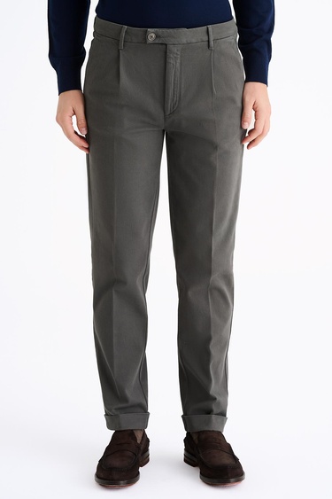  Erkek Koyu Yeşil Pamuk Streç Chino Pantolon