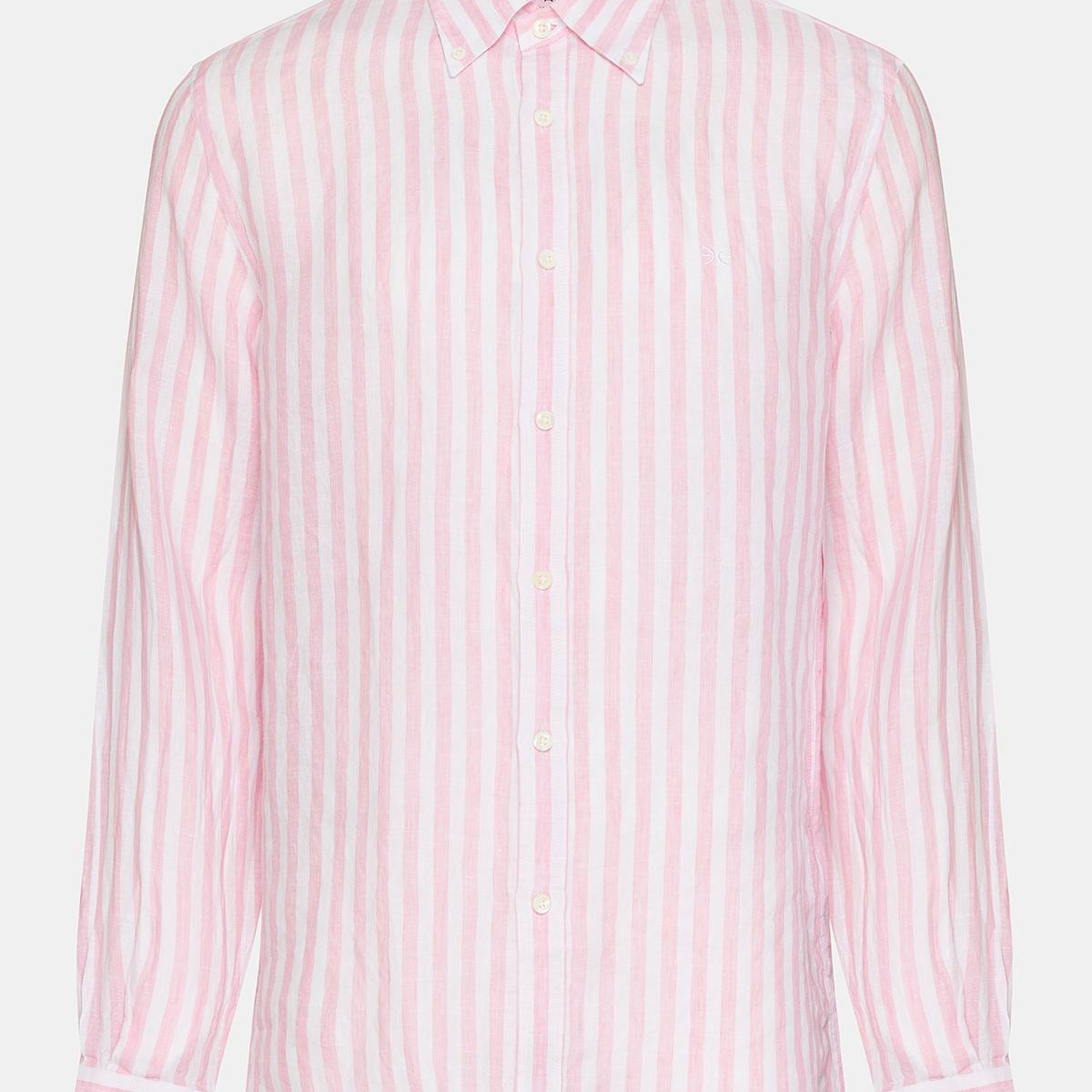 Erkek Pembe Düğmeli Yaka Cooper Fit İrlanda Keten Gömlek