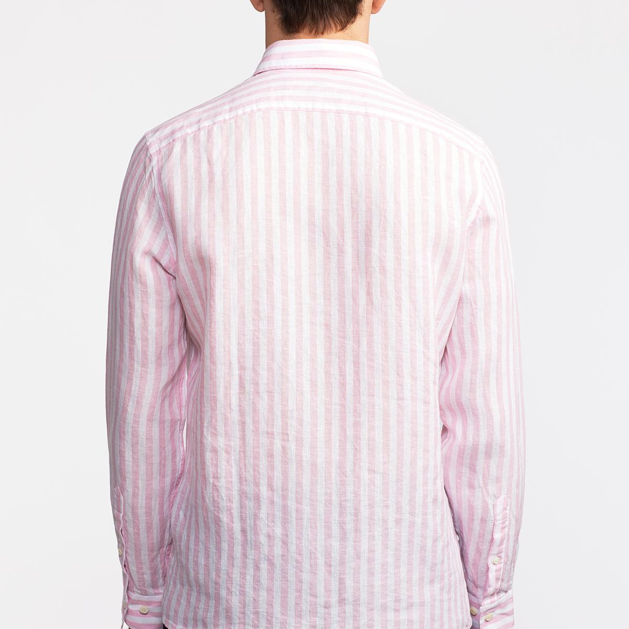 Erkek Pembe Düğmeli Yaka Cooper Fit İrlanda Keten Gömlek