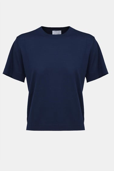  Kadın Lacivert Yün Kısa Kollu Kazak