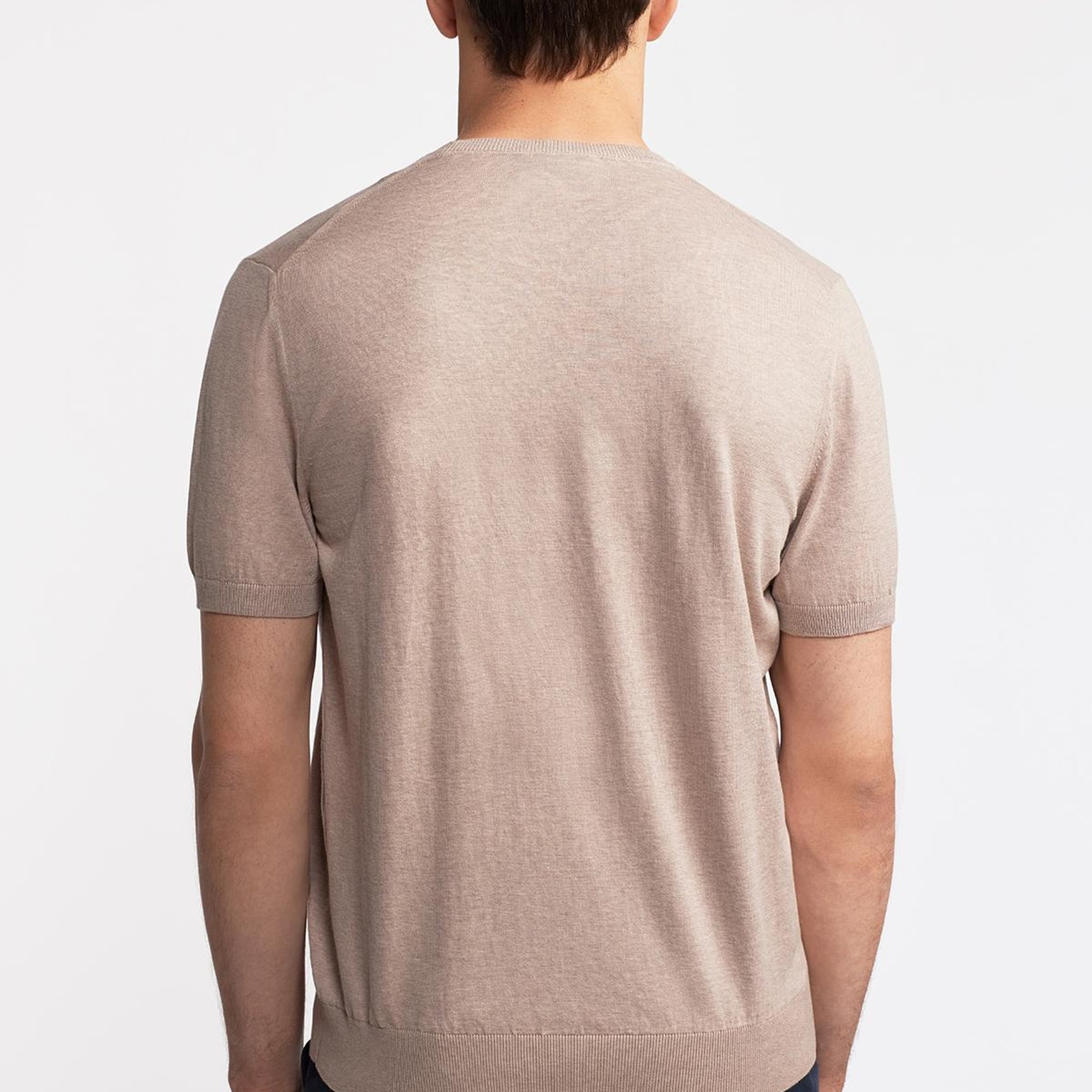 Erkek Bej Kısa Kollu Bisiklet Yaka Kazak