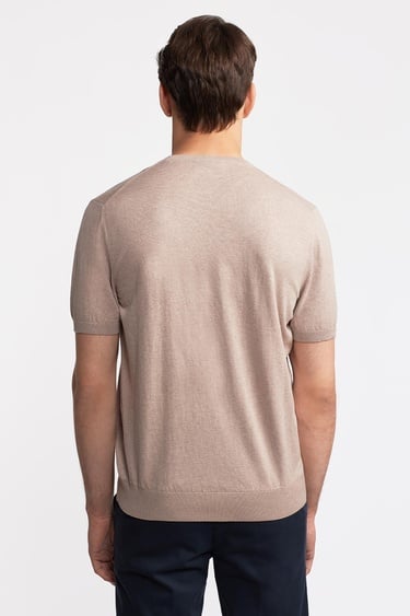  Erkek Bej Kısa Kollu Bisiklet Yaka Kazak