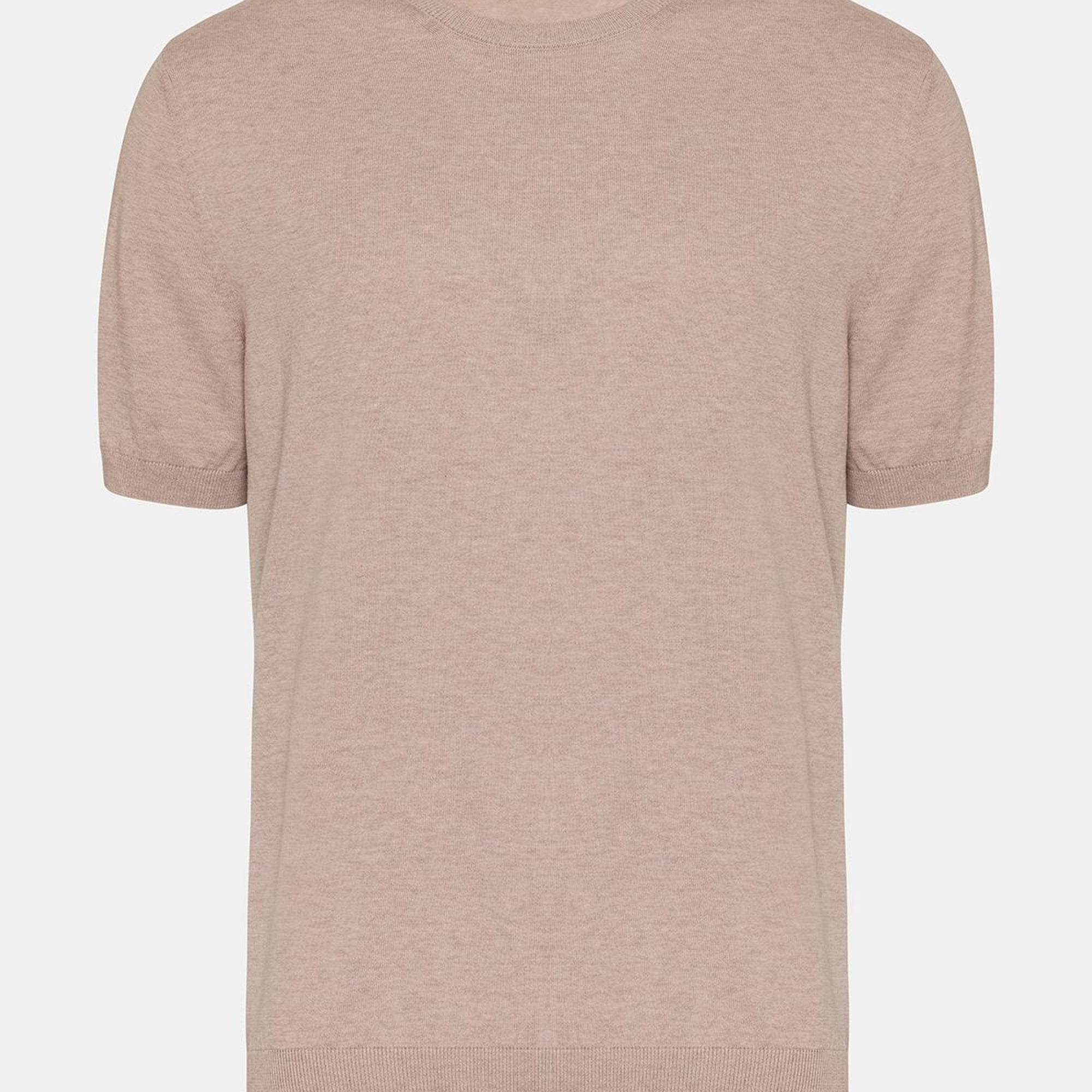 Erkek Bej Kısa Kollu Bisiklet Yaka Kazak