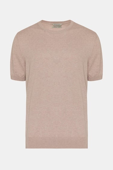  Erkek Bej Kısa Kollu Bisiklet Yaka Kazak