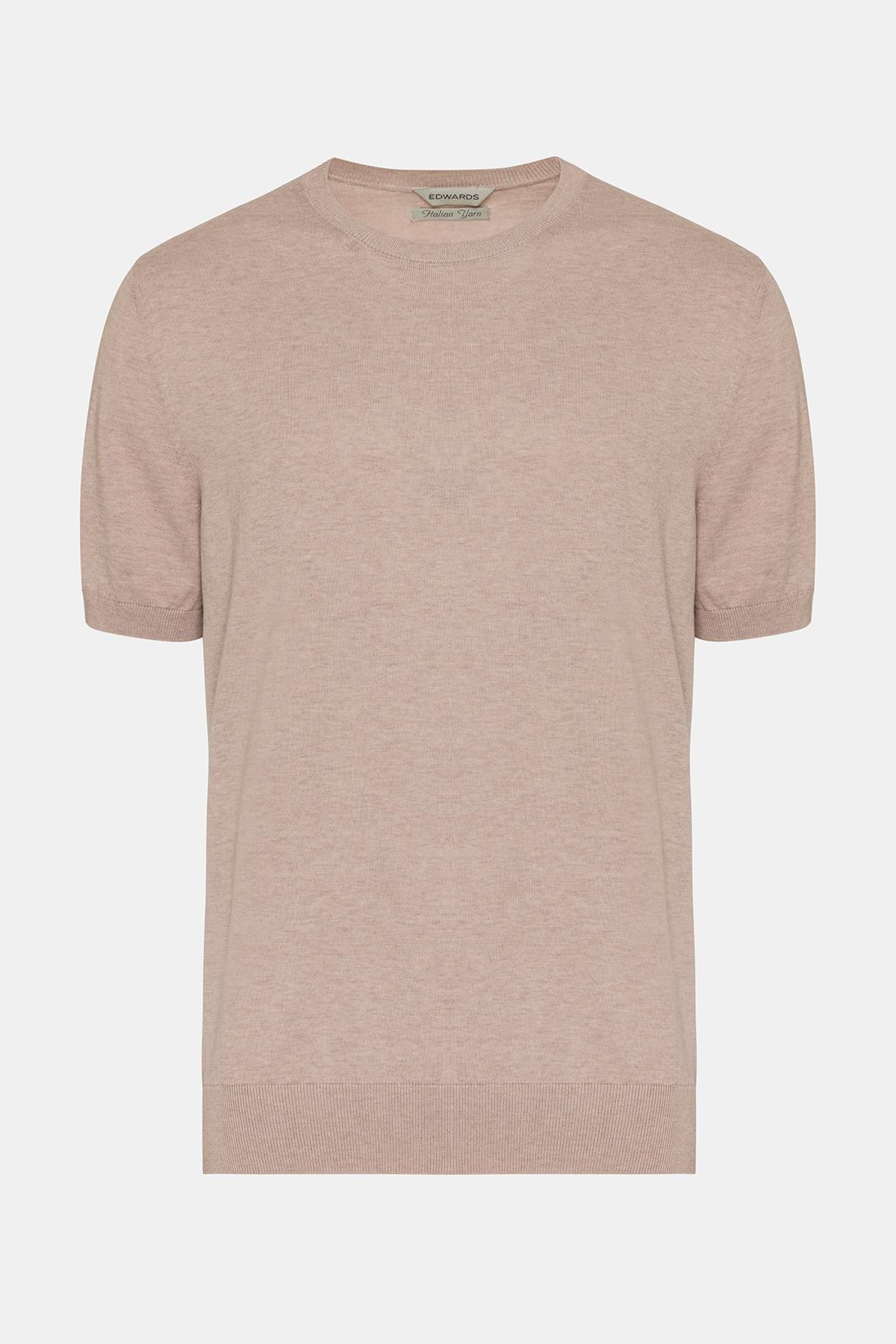  Erkek Bej Kısa Kollu Bisiklet Yaka Kazak