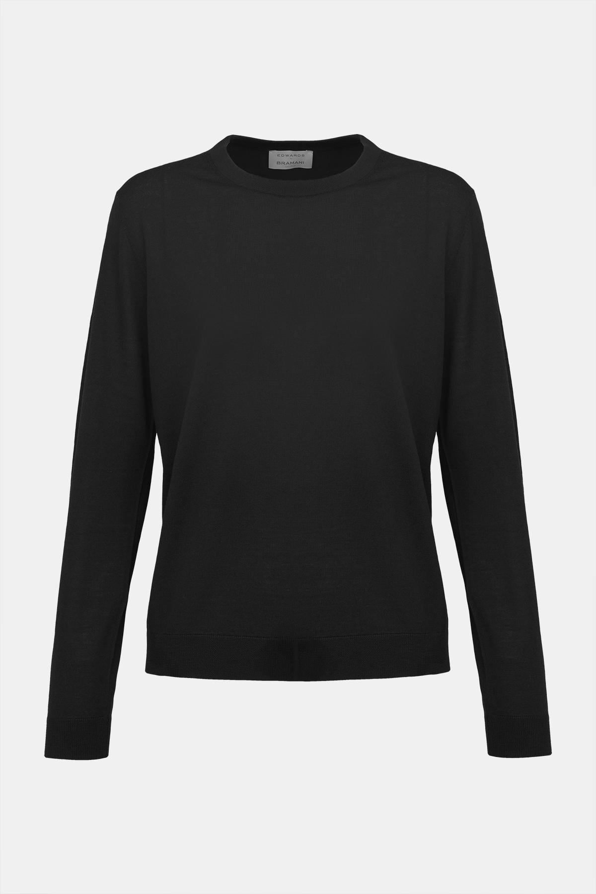  Kadın Siyah Yün Bisiklet Yaka Kazak