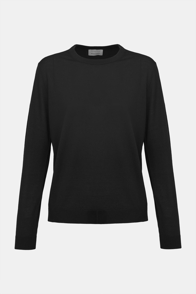  Kadın Siyah Yün Bisiklet Yaka Kazak