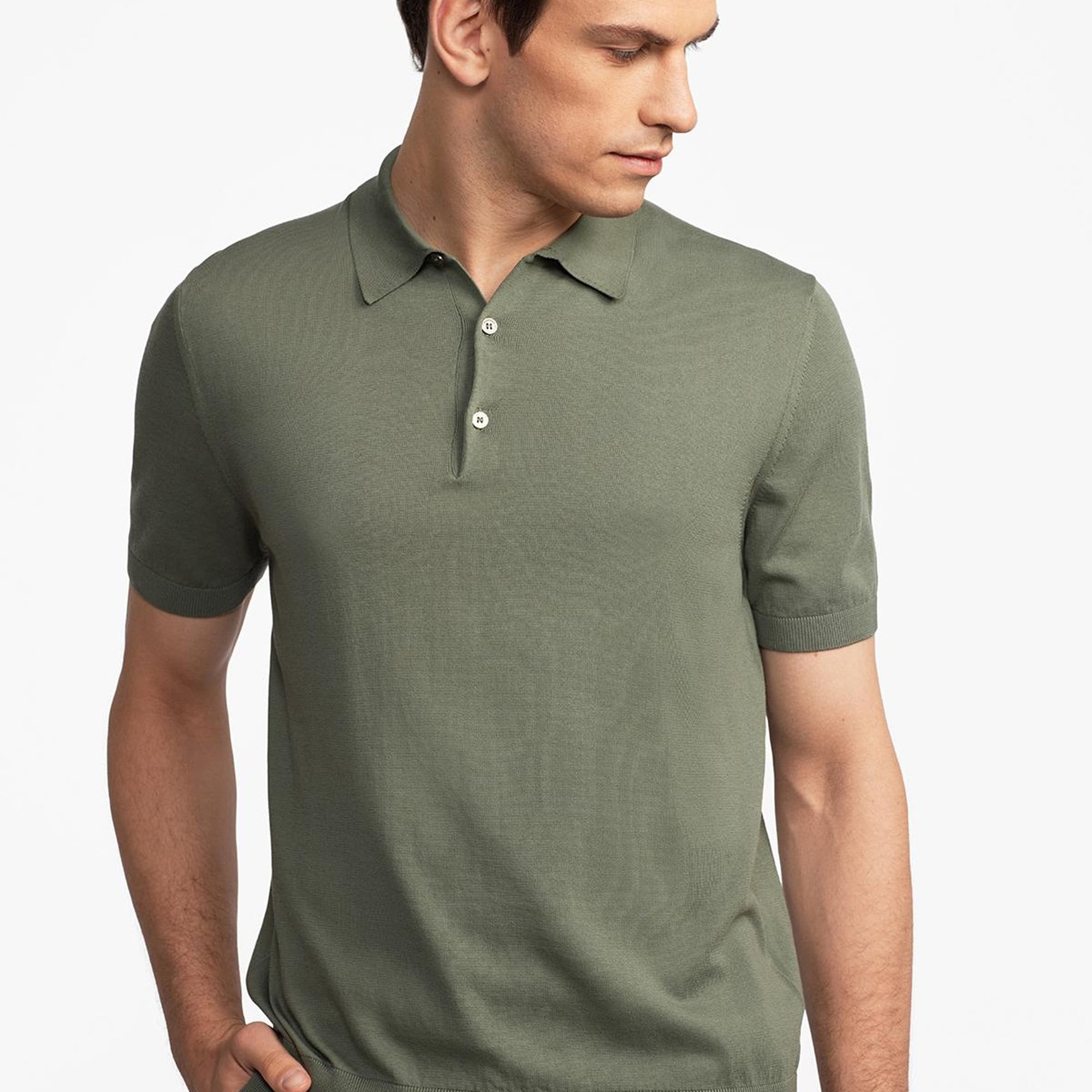 Erkek Haki Polo Yaka Kazak