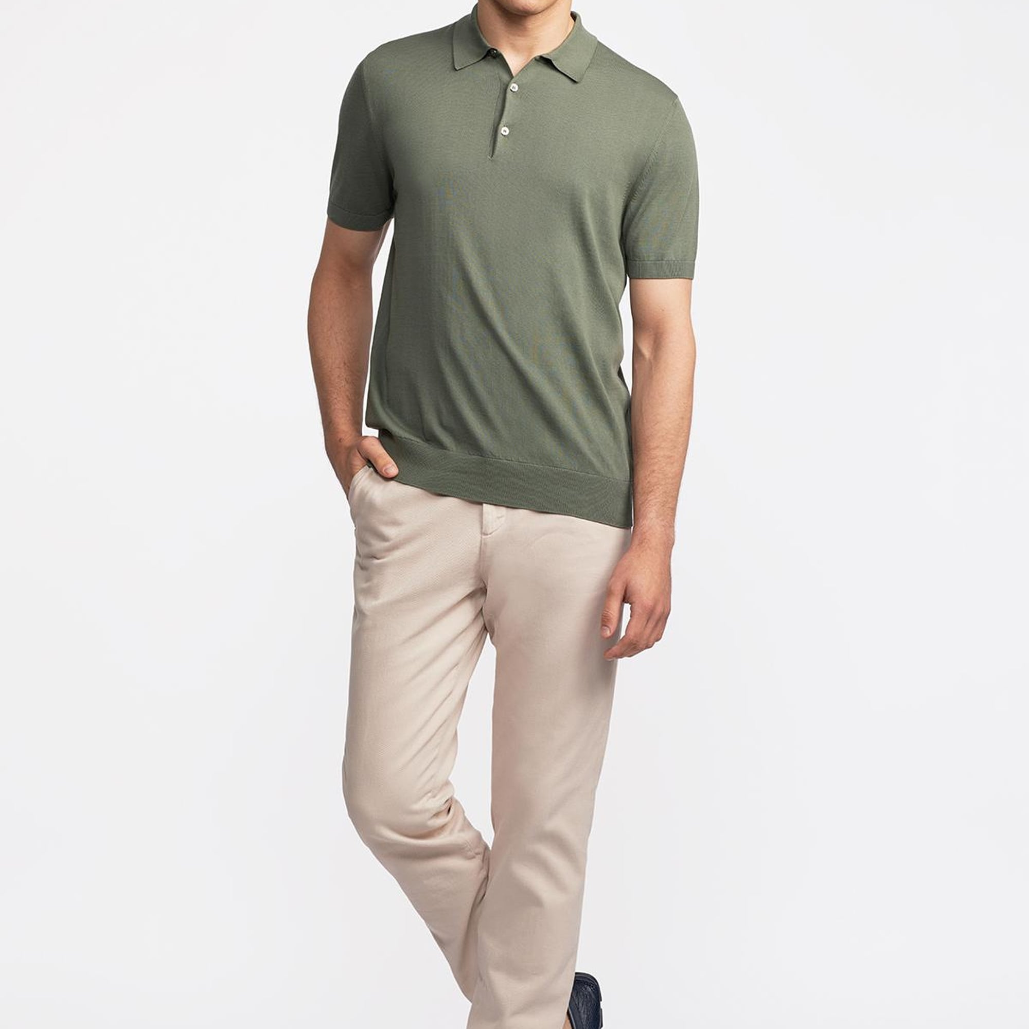 Erkek Haki Polo Yaka Kazak