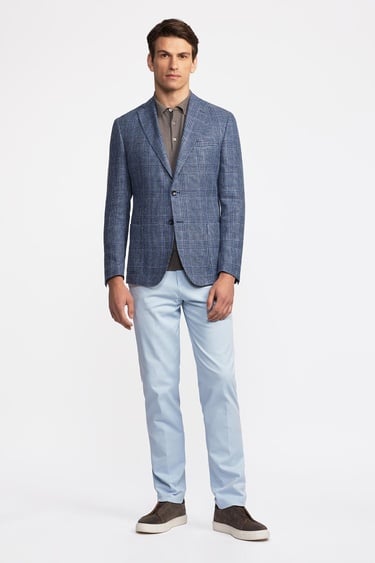  Erkek Lacivert Vitale Barberis Keten İpek Karışımlı Casual Ceket