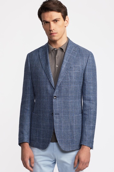  Erkek Lacivert Vitale Barberis Keten İpek Karışımlı Casual Ceket
