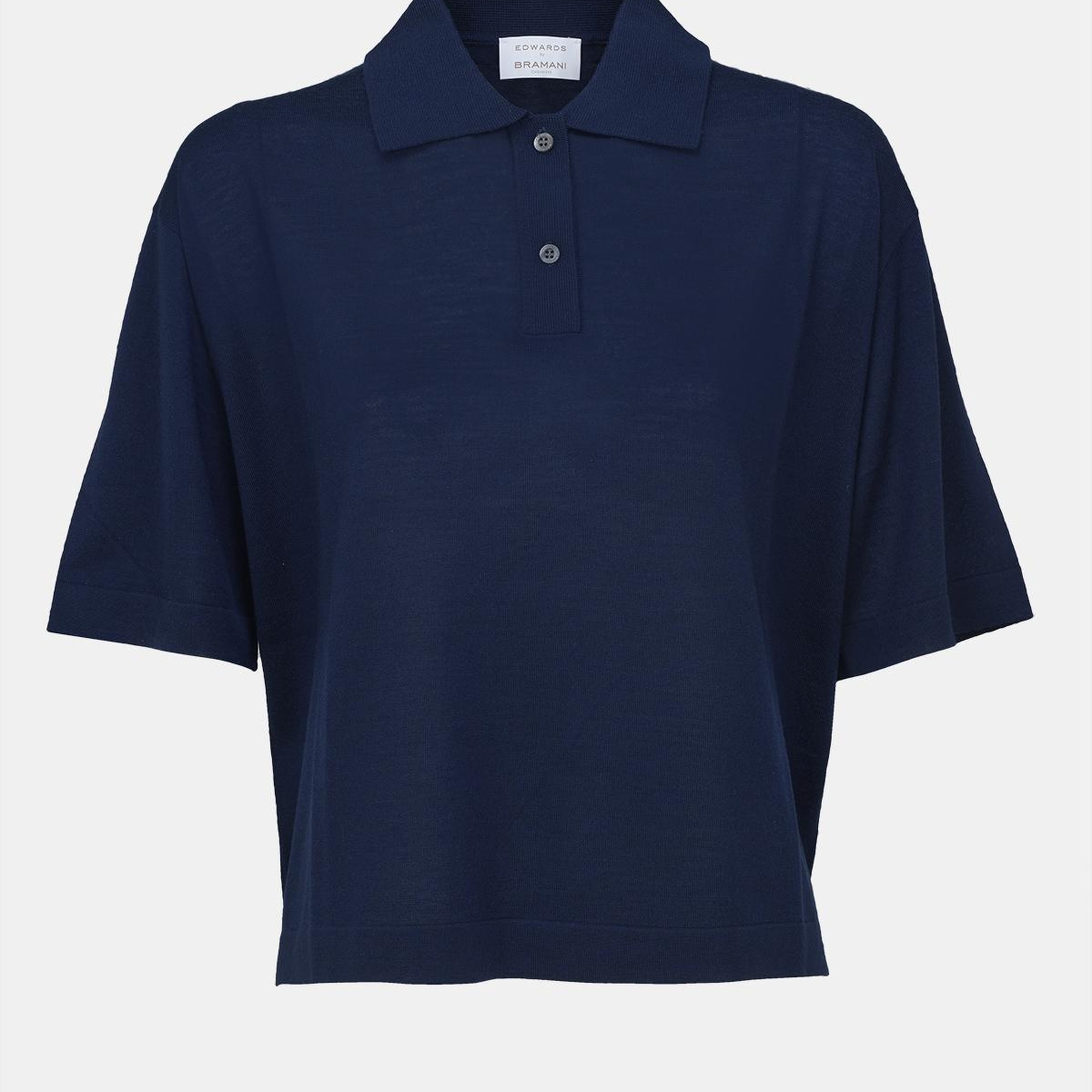 Kadın Lacivert Yün Kısa Kollu Polo Yaka Kazak