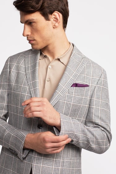  Erkek Gri Vitale Barberis Keten İpek Karışımlı Casual Ceket