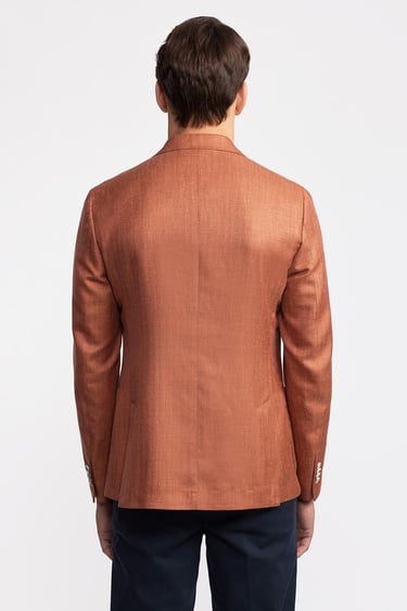  Erkek Taba Loro Piana Kumaşıyla Üretilmiş Yün İpek Karışımlı Casual Ceket