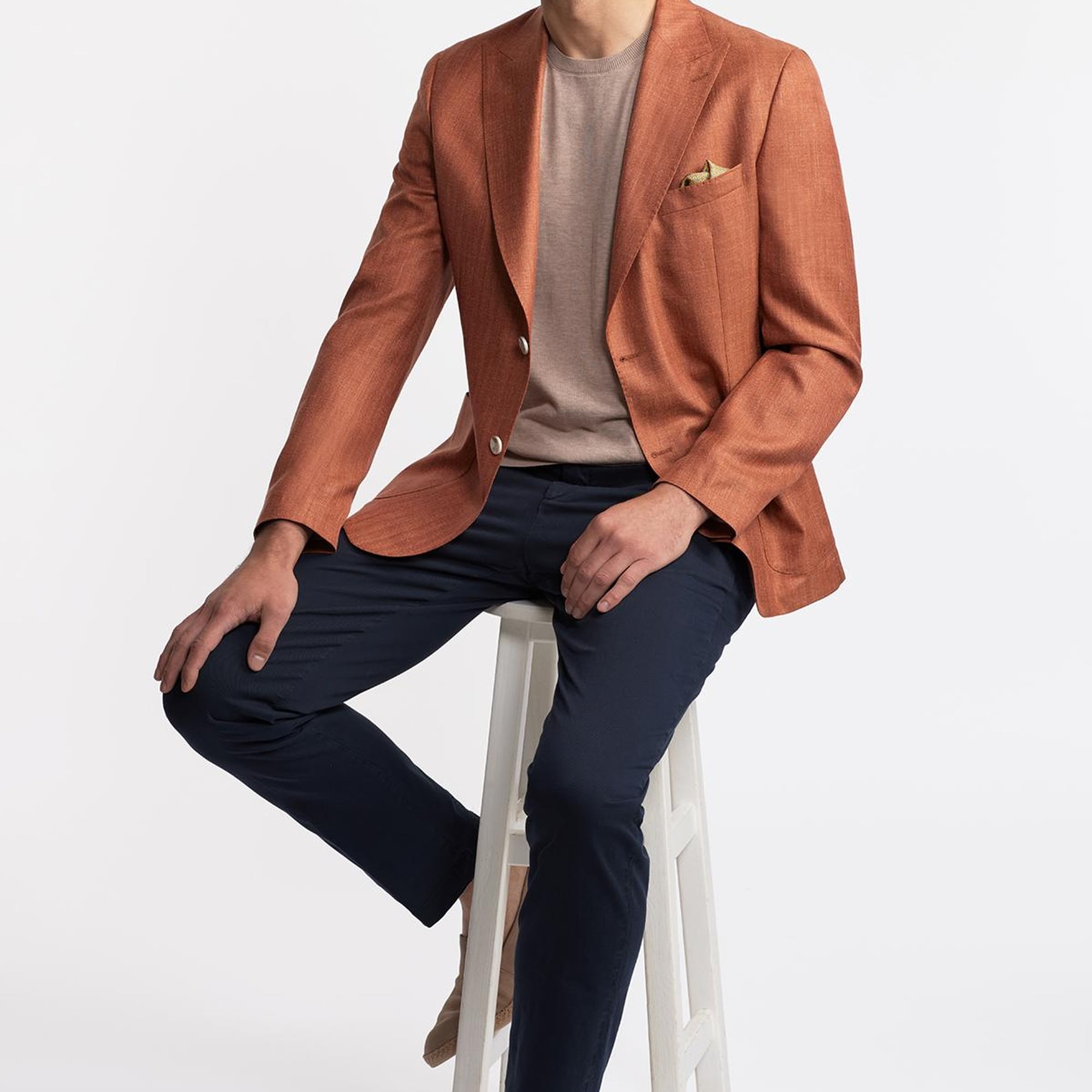 Erkek Taba Loro Piana Kumaşıyla Üretilmiş Yün İpek Karışımlı Casual Ceket