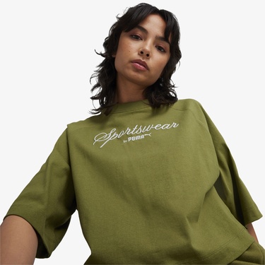  Puma Classics+ Oversized Kadın Yeşil T-Shirt